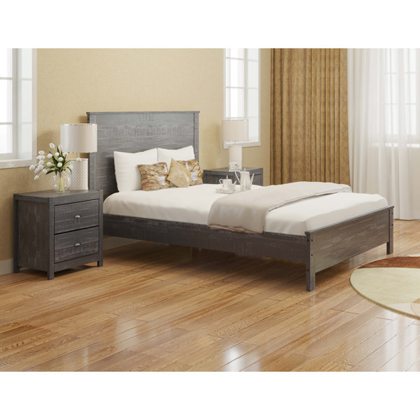 Union Rustic Albany Solid Wood Bed Frame with Headboard, Heavy Duty Modern Rustic Bed Frames